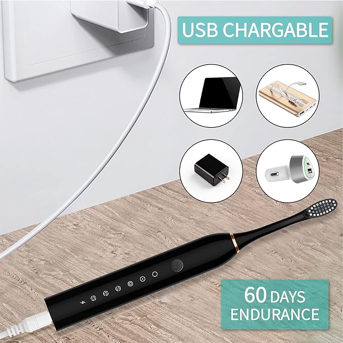 6 Modes Sonic Electric Toothbrushes for Adults Kids Smart Timer Rechargeable Whitening Toothbrush Waterproof 4 Brush Head